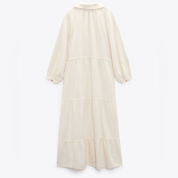 ZARA BOHO LINEN BLEND TIERED MIDI DRESS - Picture 10 of 15